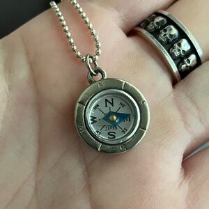 ***melted down*** Vintage compass charm on Sterling silver 16” ball chain